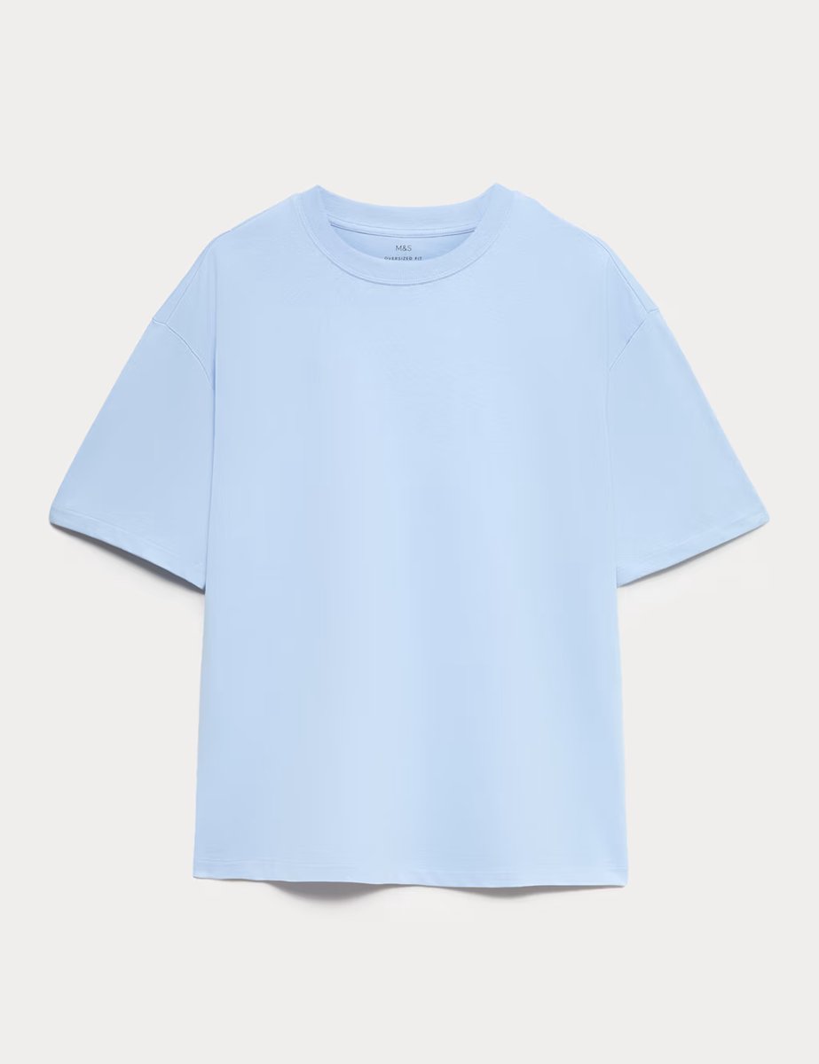 Marks & Spencer M&S Pure Cotton Oversized Midweight T-Shirt Powder Blue - 2