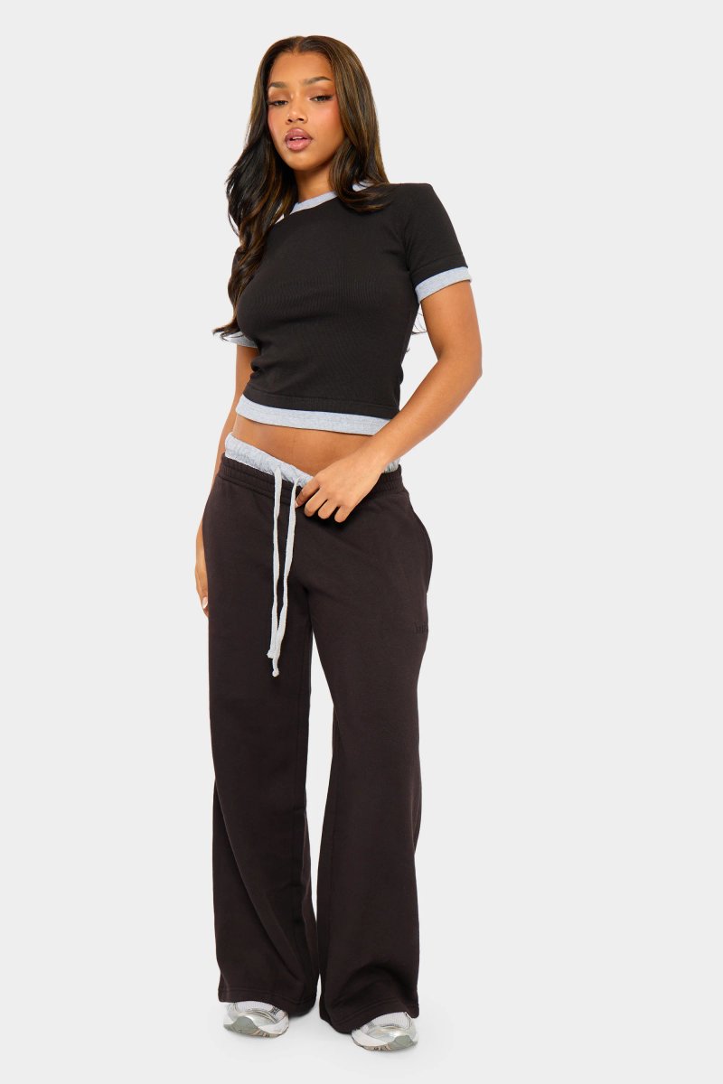 Kaiia Kaiia Ribbed Double Layered Baby Tee Black & Grey Marl - 3