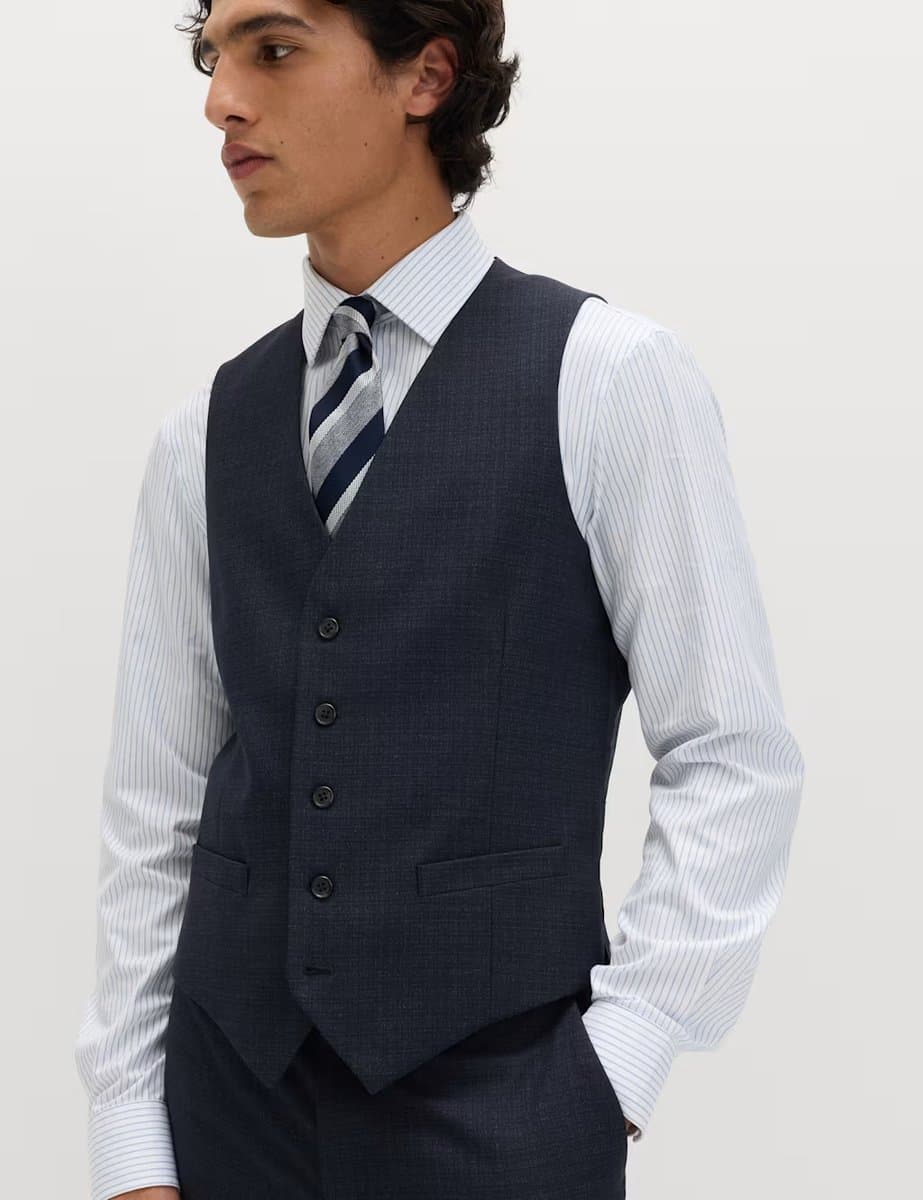 Marks & Spencer M&S Textured Stretch Waistcoat Navy