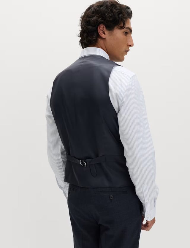 Marks & Spencer M&S Textured Stretch Waistcoat Navy - 3