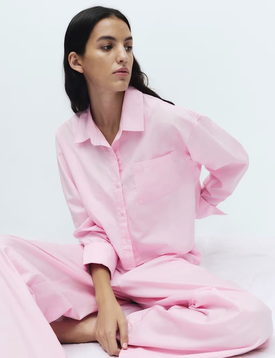 Marks & Spencer M&S Pure Cotton Cropped Pyjama Shirt Pink