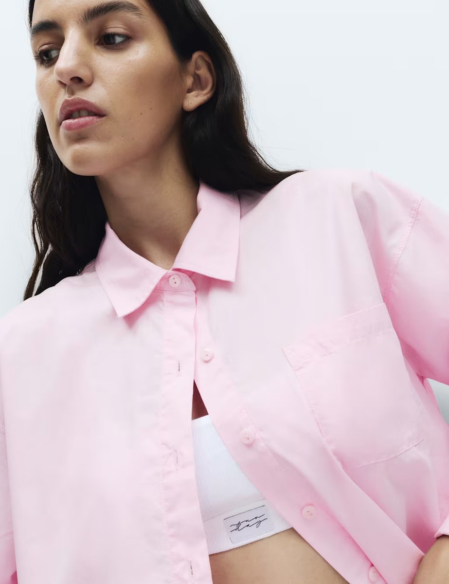 Marks & Spencer M&S Pure Cotton Cropped Pyjama Shirt Pink - 2
