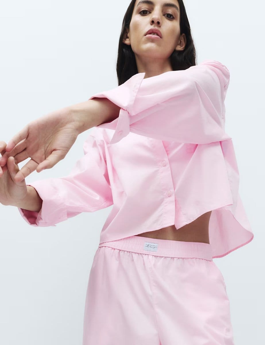 Marks & Spencer M&S Pure Cotton Cropped Pyjama Shirt Pink - 4