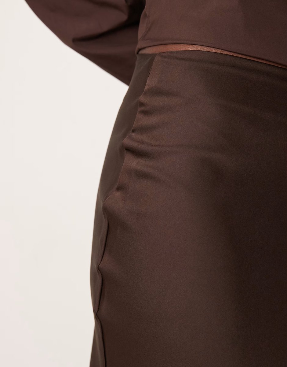 ASOS Vila lace trim satin maxi skirt in chocolate brown - 3