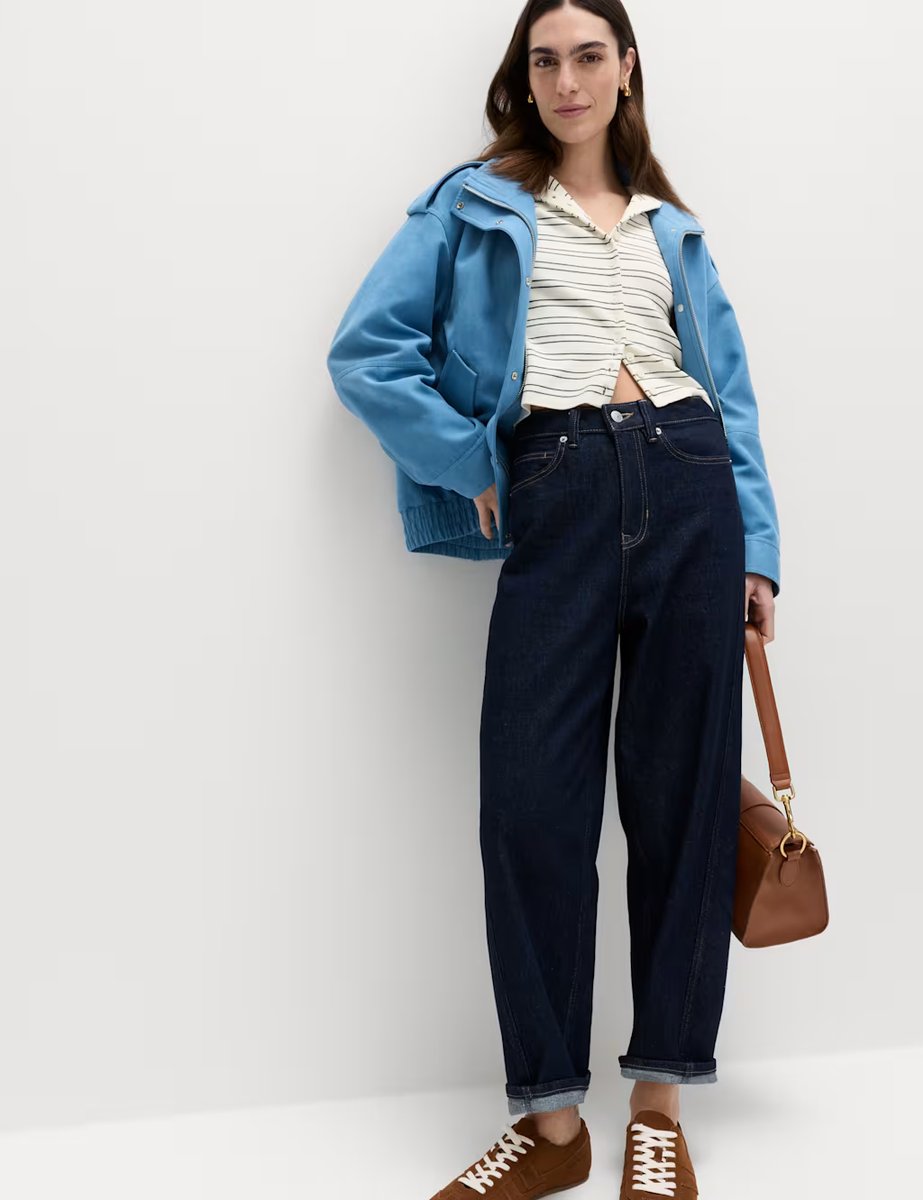 Marks & Spencer M&S Striped Crew Neck Cropped Cardigan Midnight Navy - 2