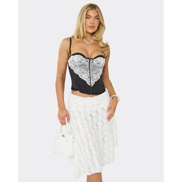 EGO UNDERWIRED LACE TRIM HOOK & EYE DETAIL CORSET TOP IN BLACK, Women's Size UK 6 - 2