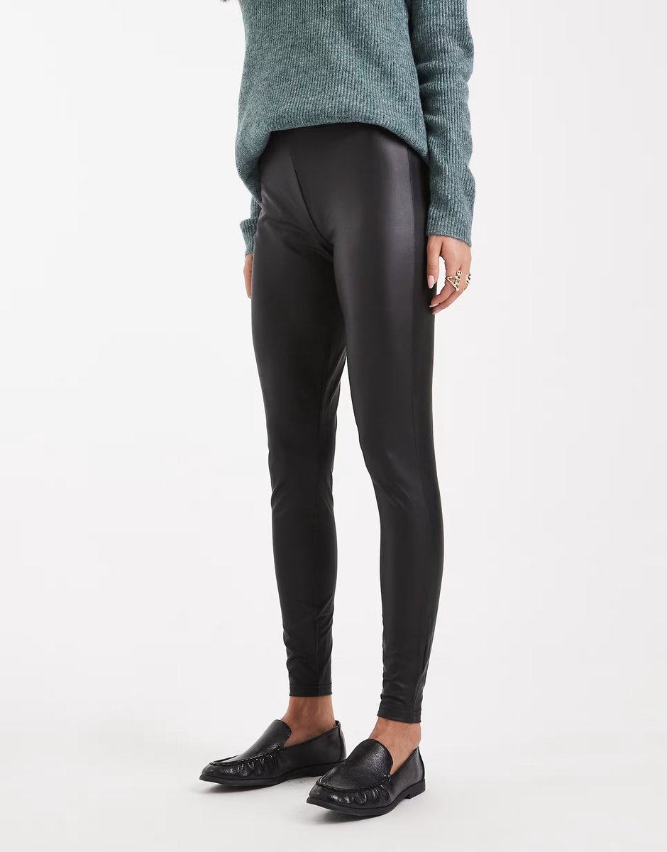 ASOS ONLY faux leather high waisted leggings in black  - 4