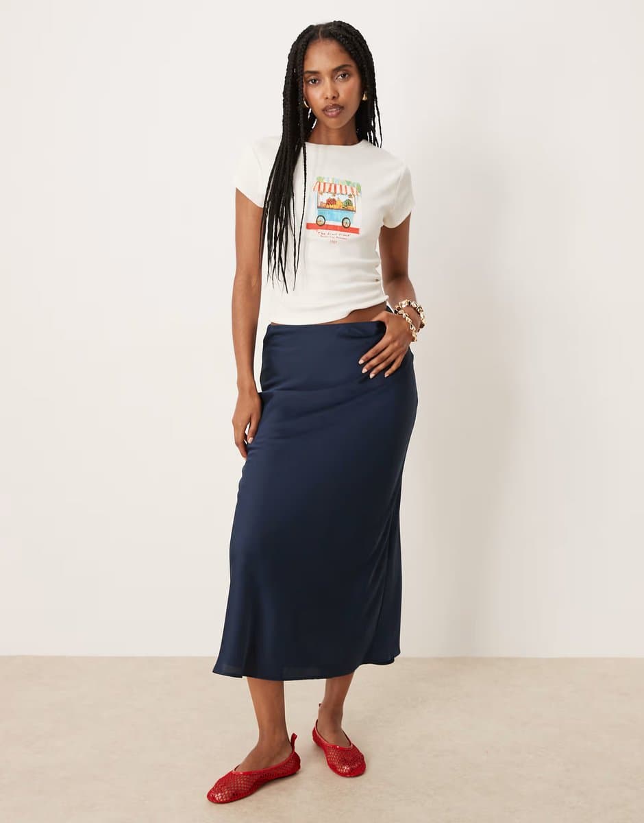 ASOS ASOS Vila Satin Maxi Skirt in Navy