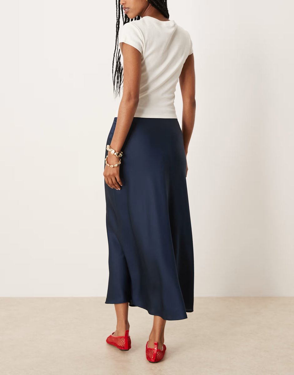 ASOS Vila satin maxi skirt in navy - 3