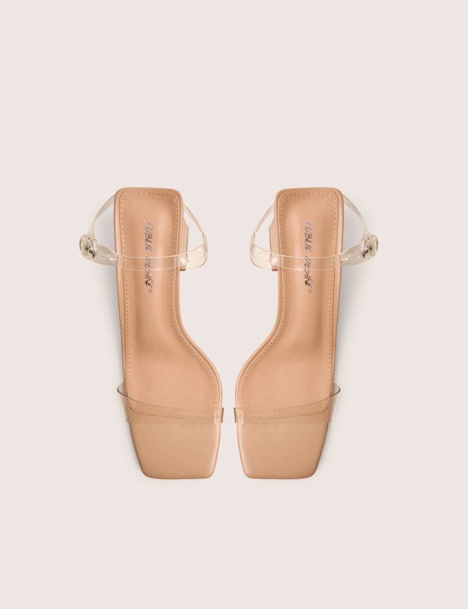 Public Desire Maryse Nude Perspex Pu Barely There Mid Block Heels - 2