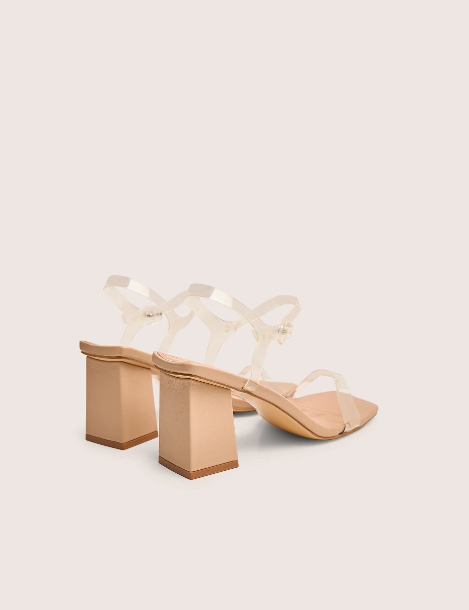 Public Desire Maryse Nude Perspex Pu Barely There Mid Block Heels - 3