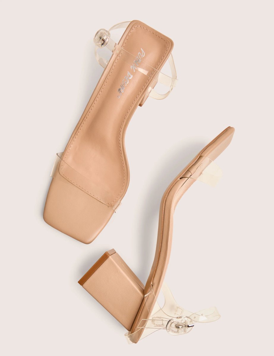 Public Desire Maryse Nude Perspex Pu Barely There Mid Block Heels - 4
