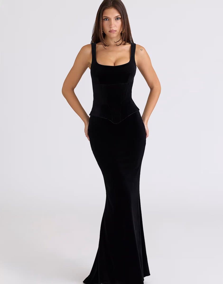 ASOS House of CB Yasmina velvet hourglass maxi dress - limited edition in black - BLACK