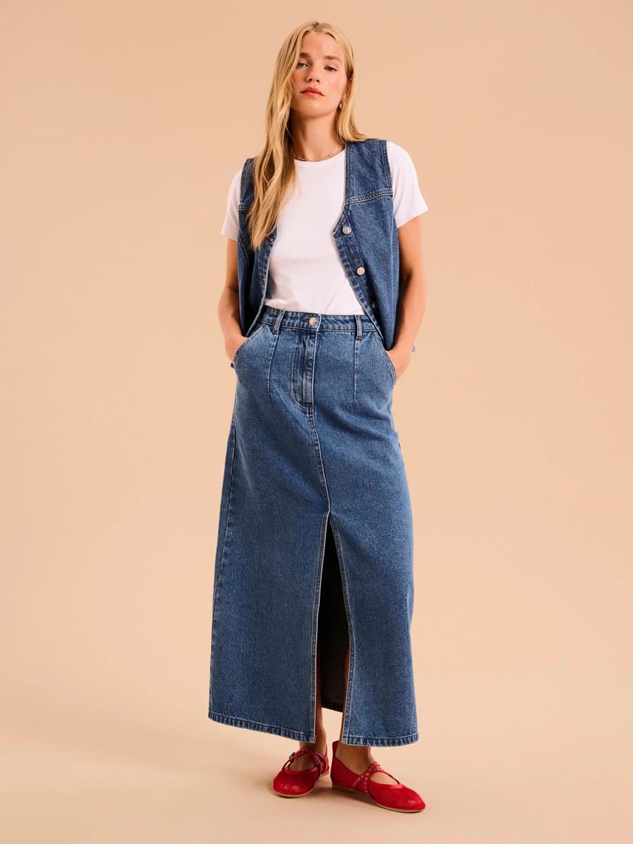 OMNES Olive Denim Skirt