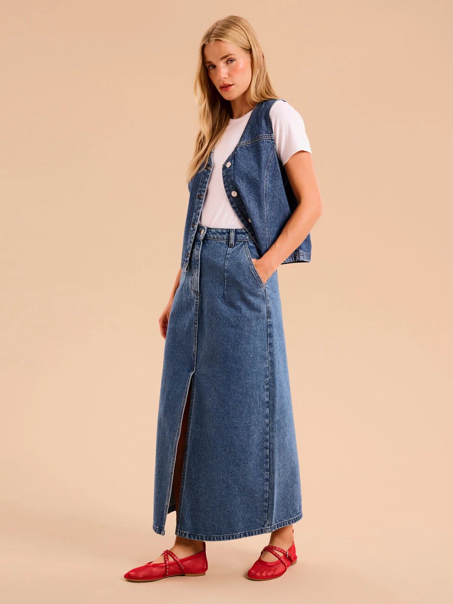 OMNES Olive Denim Skirt - 2