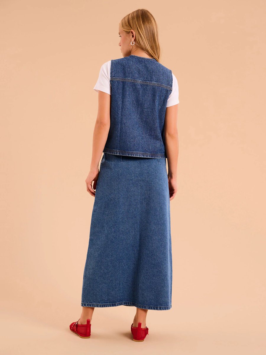 OMNES Olive Denim Skirt - 3