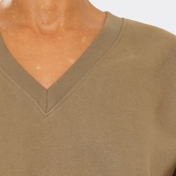 EGO V Neck Long Sleeve Sweatshirt In Washed Khaki, Women's Size UK 6 - 2