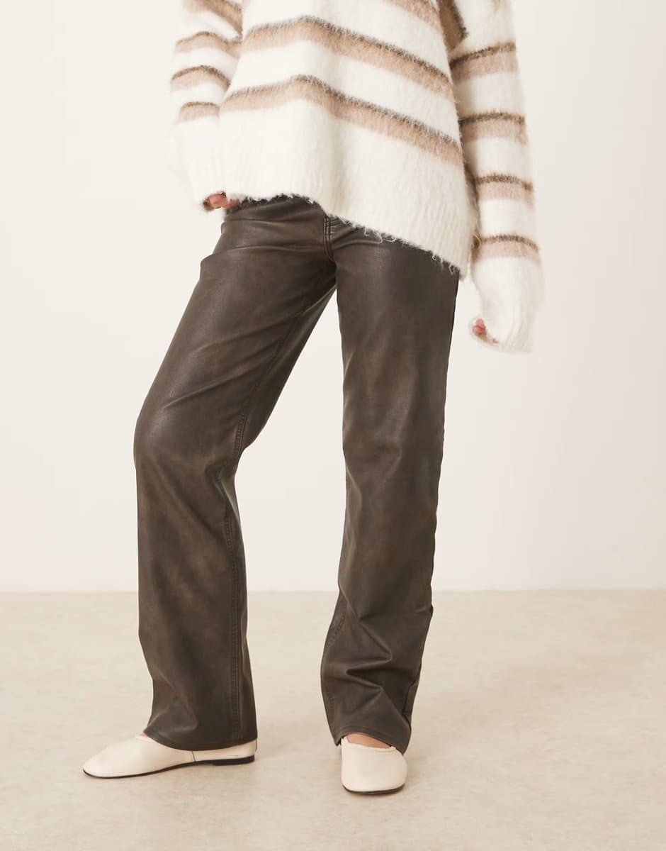 ASOS Abercrombie & Fitch leather high rise 90s relaxed trousers in brown