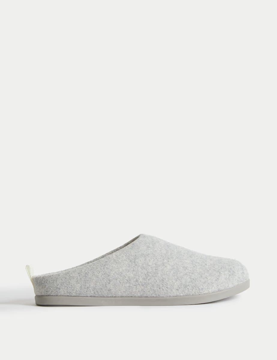 Marks & Spencer M&S Light Grey Mule Slippers with Felt Back Tab