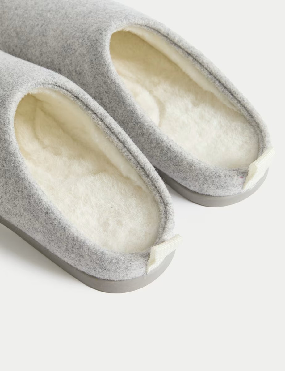 Marks & Spencer M&S Felt Back Tab Mule Slippers Light Grey - 2