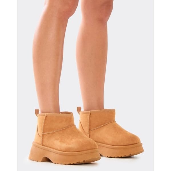 EGO Peeta Platform Faux Fur Lining Ankle Boot In Tan Brown Faux Suede, Women's Size UK 4 - 2