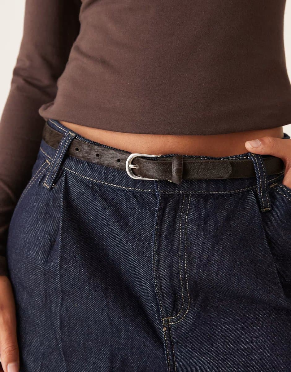 ASOS ASOS Hair on Real Leather Belt in Deep Brown