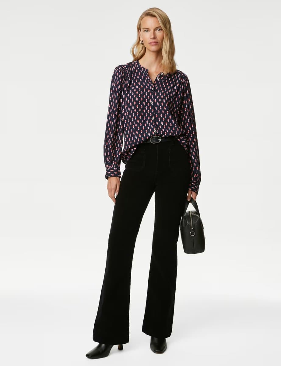 Marks & Spencer M&S Printed Longline Button Through Blouse Navy Mix