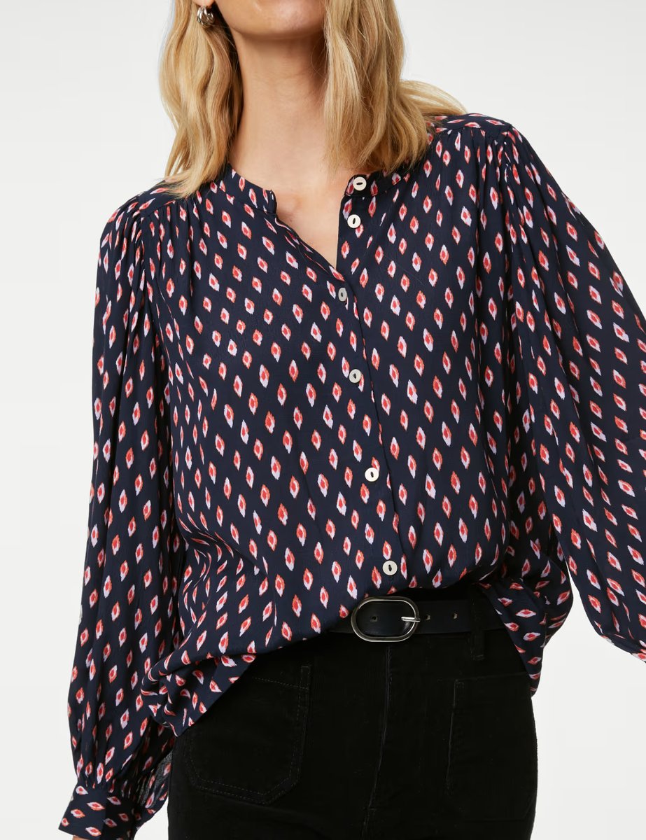 Marks & Spencer M&S Printed Longline Button Through Blouse Navy Mix - 3