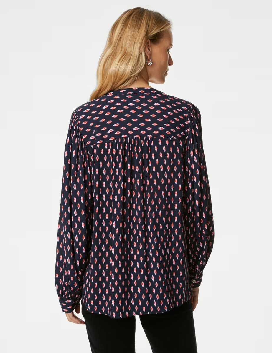 Marks & Spencer M&S Printed Longline Button Through Blouse Navy Mix - 4