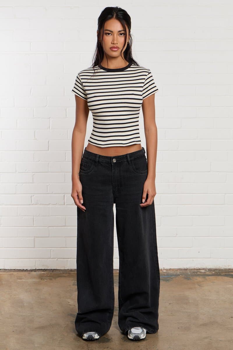 Kaiia Kaiia Denim Wide Leg Jeans Black