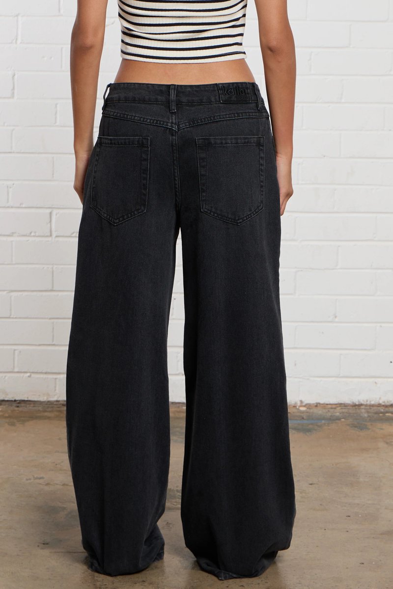 Kaiia Kaiia Denim Mid Rise Wide Leg Jeans Black - 3