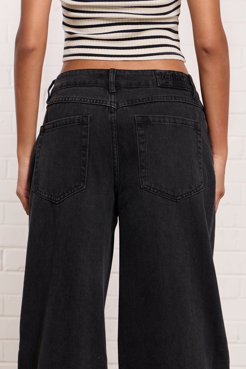 Kaiia Kaiia Denim Mid Rise Wide Leg Jeans Black - 4