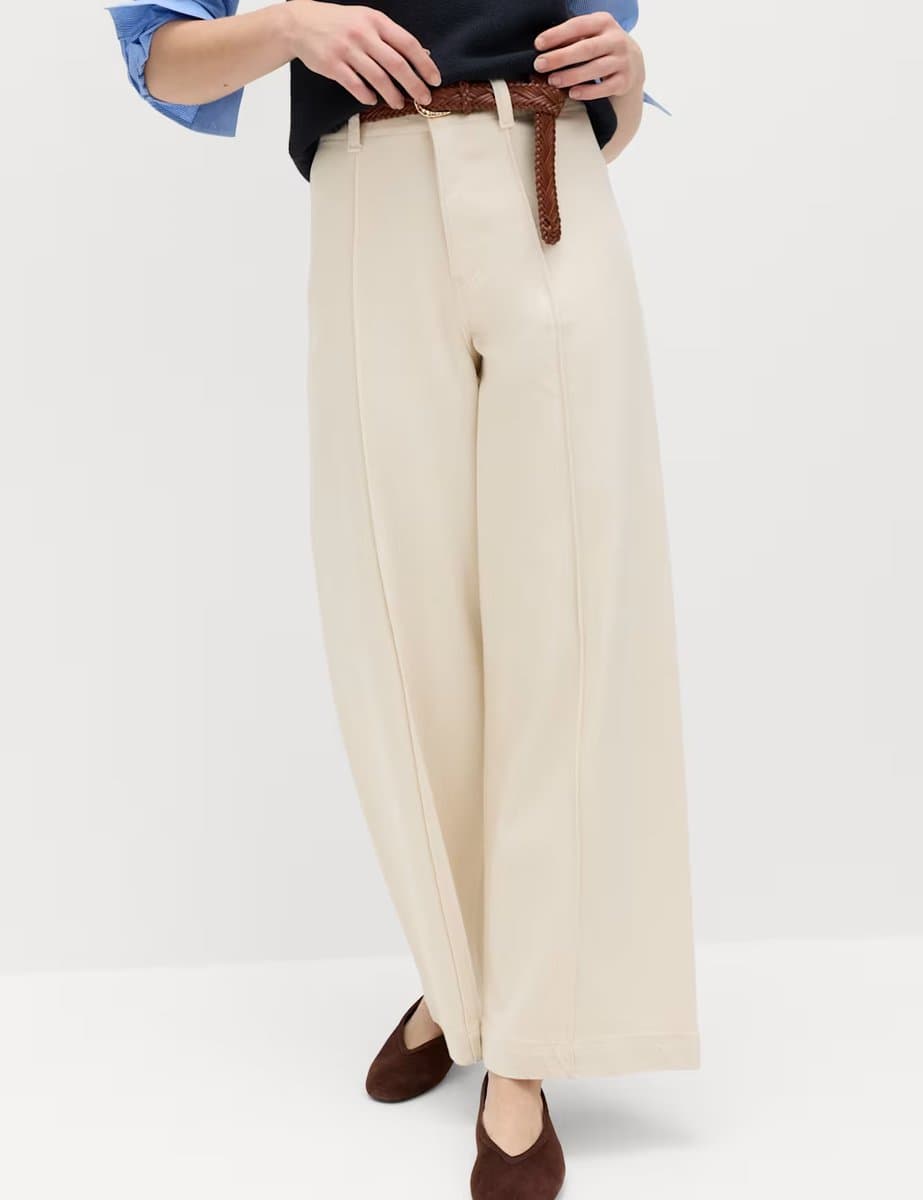 Marks & Spencer M&S Pintuck Wide Leg Ankle Grazer Jeans Ecru