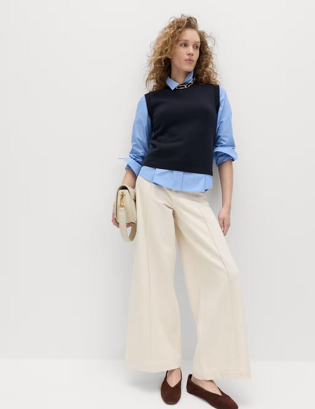 Marks & Spencer M&S Pintuck Wide Leg Ankle Grazer Jeans Ecru - 2