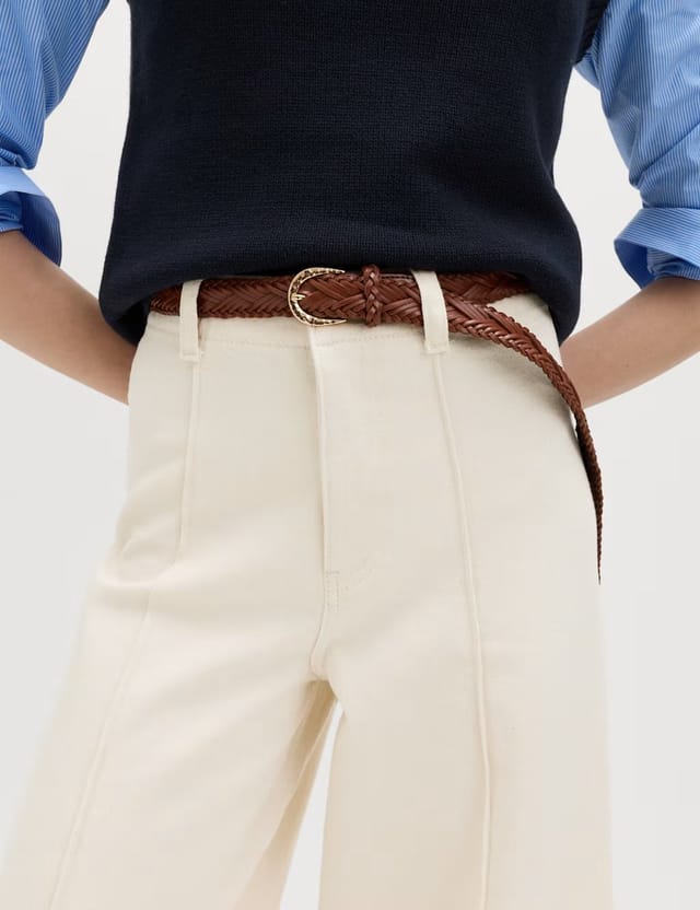 Marks & Spencer M&S Pintuck Wide Leg Ankle Grazer Jeans Ecru - 3