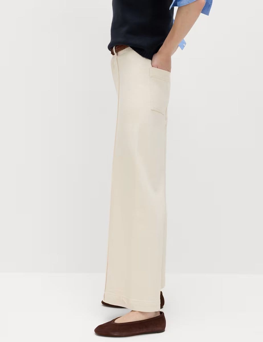 Marks & Spencer M&S Pintuck Wide Leg Ankle Grazer Jeans Ecru - 4