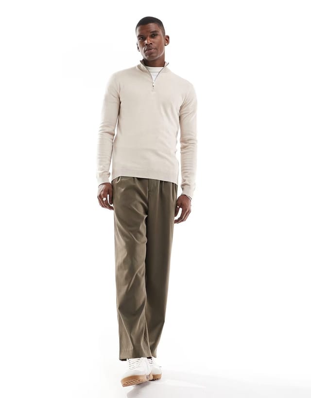 ASOS ONLY & SONS 1/4 zip jumper in stone - 3