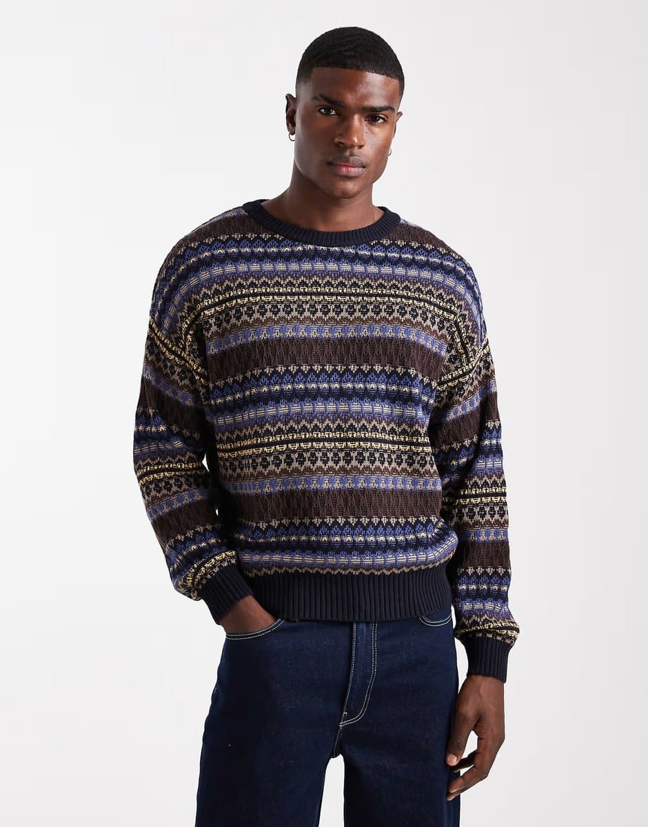 ASOS Cotton On box fit fuzzy crew knit in navy