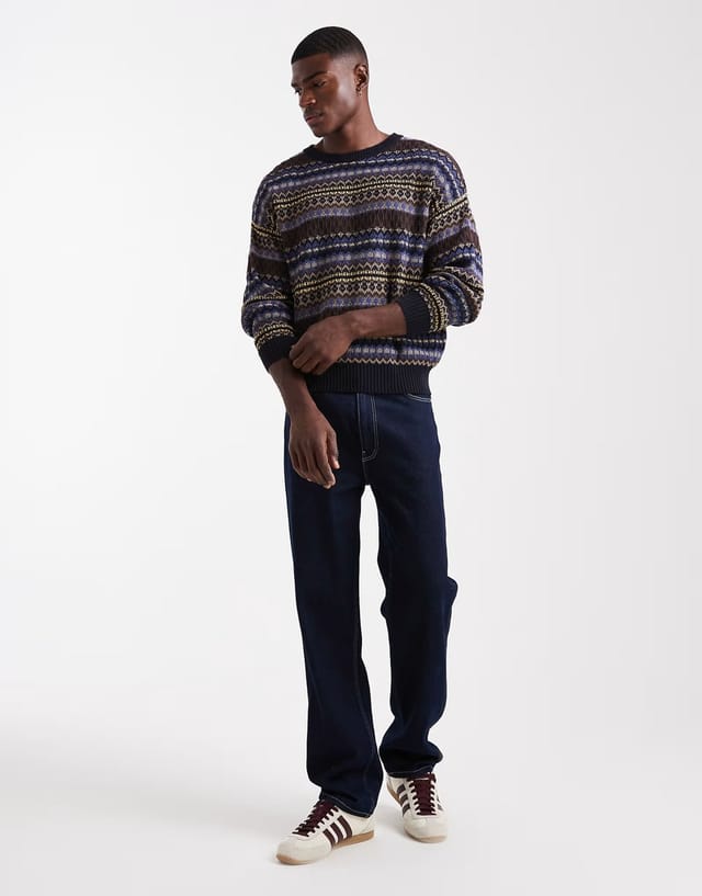 ASOS Cotton On box fit fuzzy crew knit in navy - 2