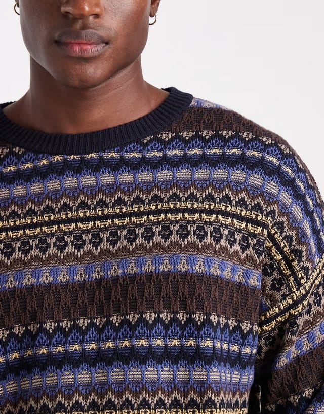 ASOS Cotton On box fit fuzzy crew knit in navy - 3