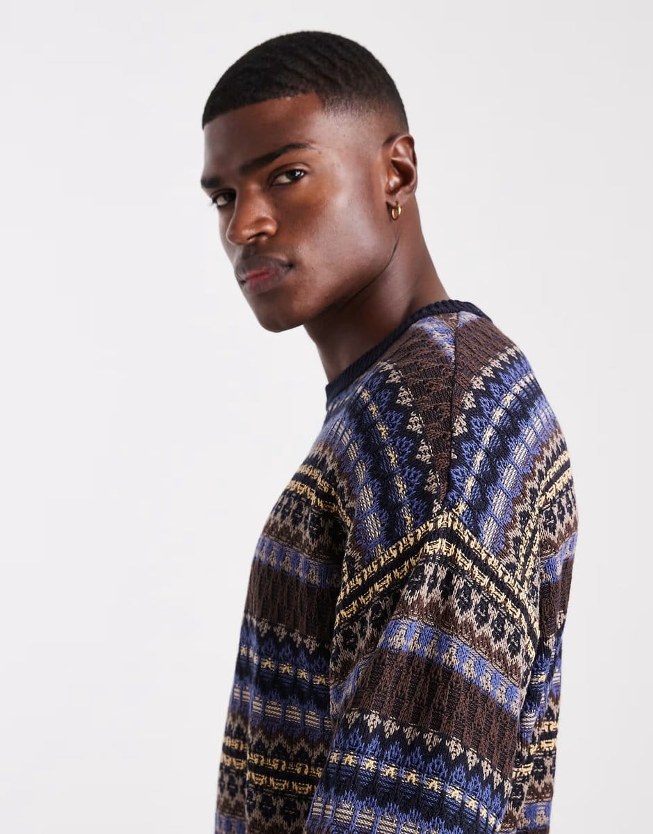 ASOS Cotton On box fit fuzzy crew knit in navy - 4