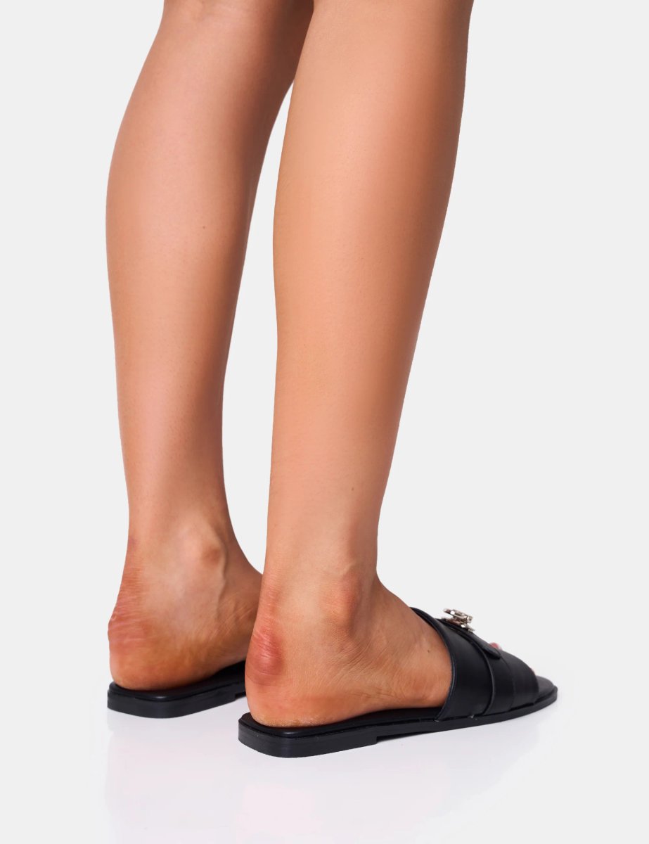 Public Desire Radiance Black Buckle Trim Flat Sandals - 3