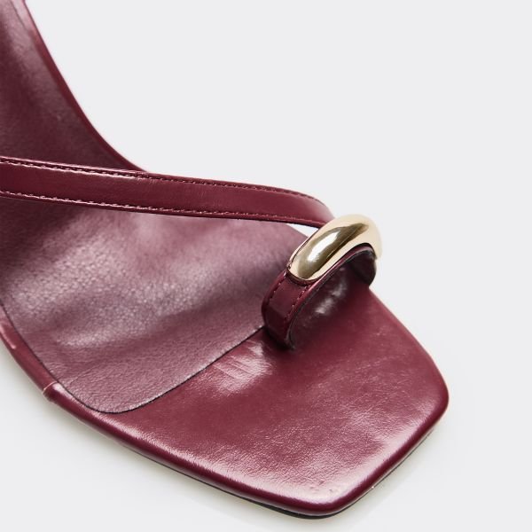 EGO Hazel Ankle Strap Gold Metal Detailing Stiletto Heel In Burgundy Faux Leather, Women's Size UK 3 - 2
