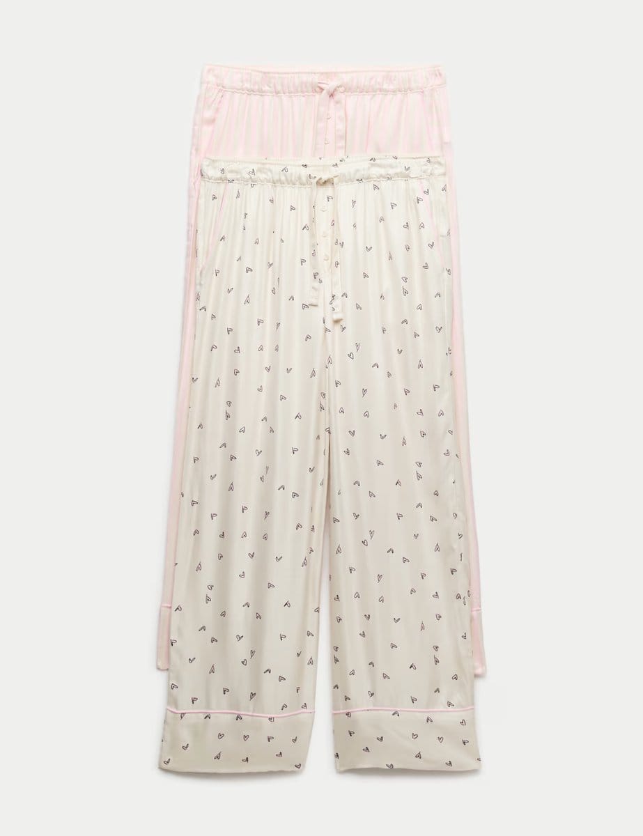Marks & Spencer M&S 2 Pack Twill Wide Leg Pyjama Bottoms Pink Mix - 1