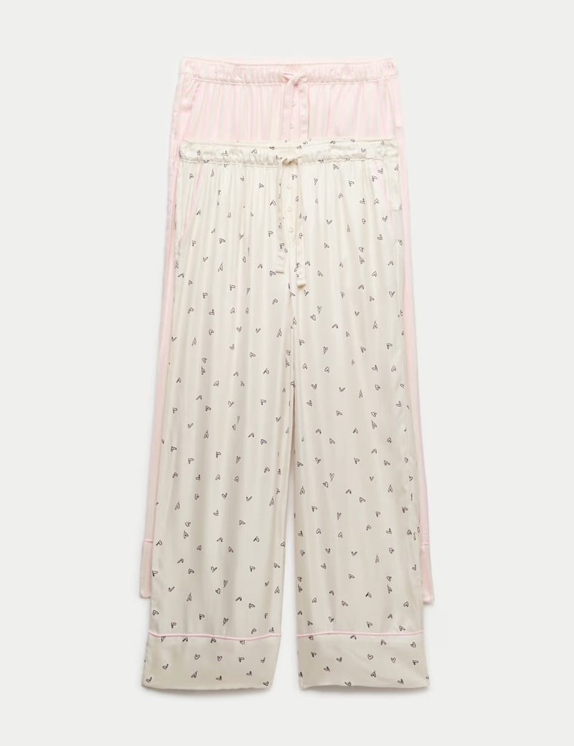 Marks & Spencer M&S 2 Pack Twill Wide Leg Pyjama Bottoms Pink Mix - 1