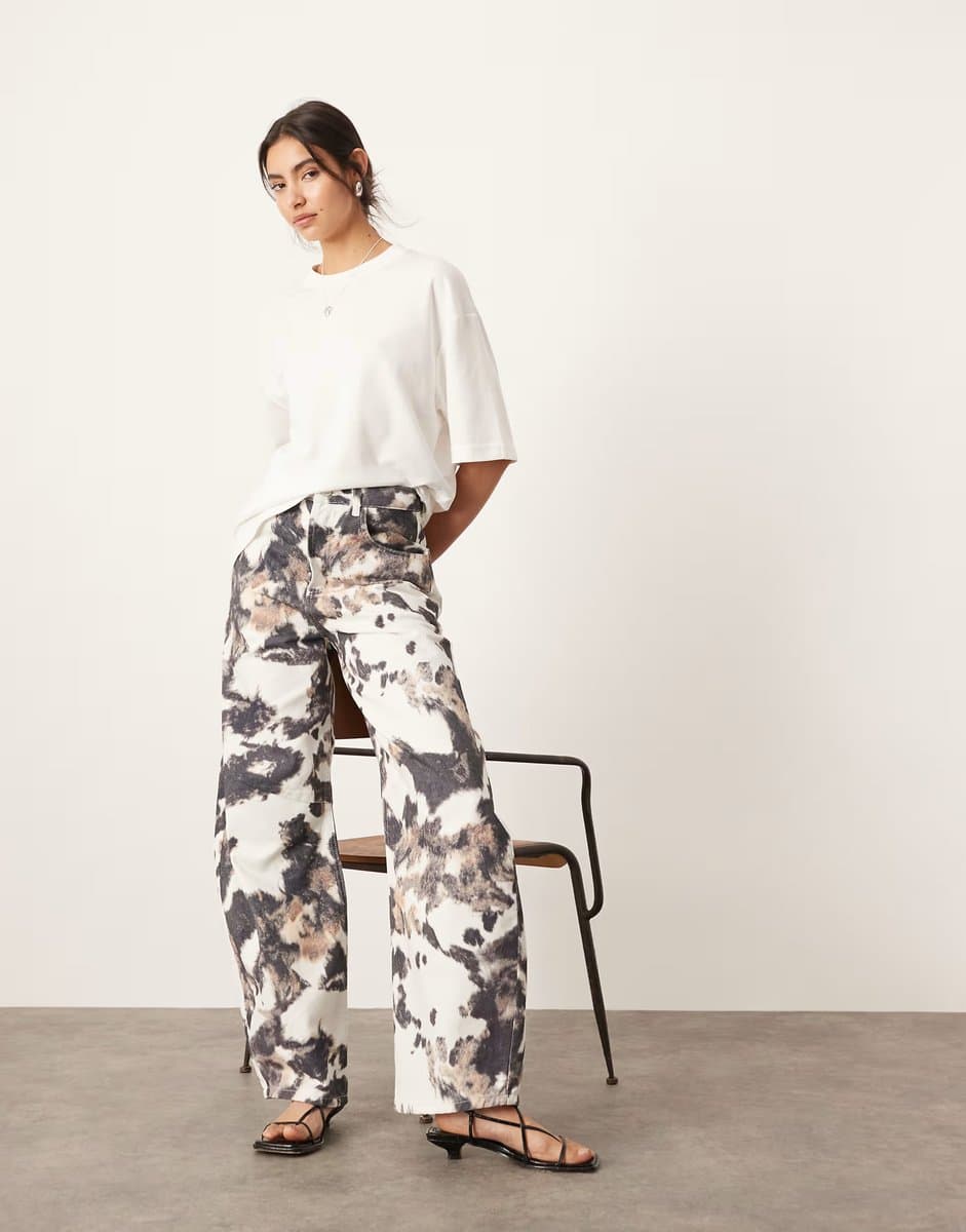 ASOS ASOS EDITION denim bomber jacket and barrel leg jean co-ord in green and white stripe