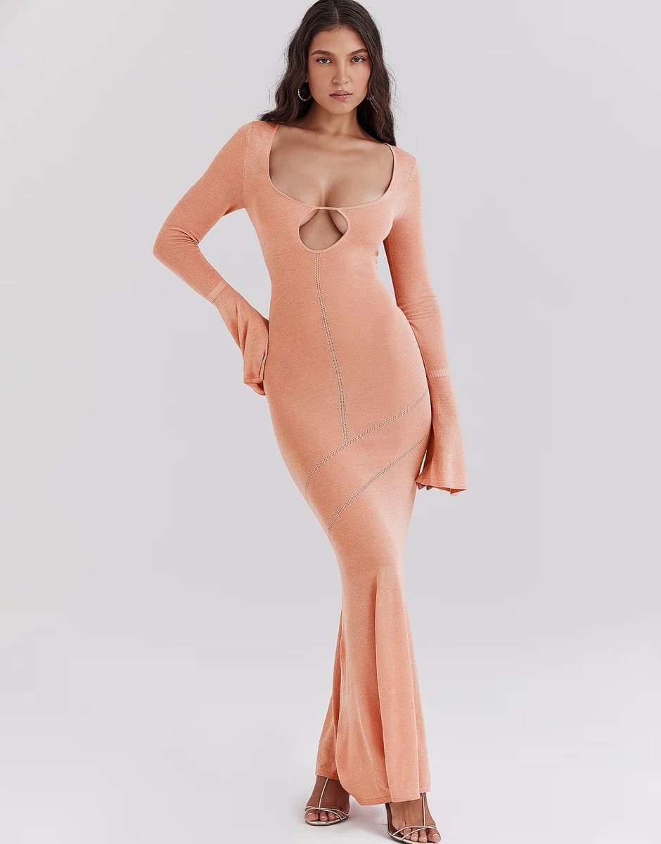 ASOS House of CB Sereia metallic knit maxi dress in sorbet