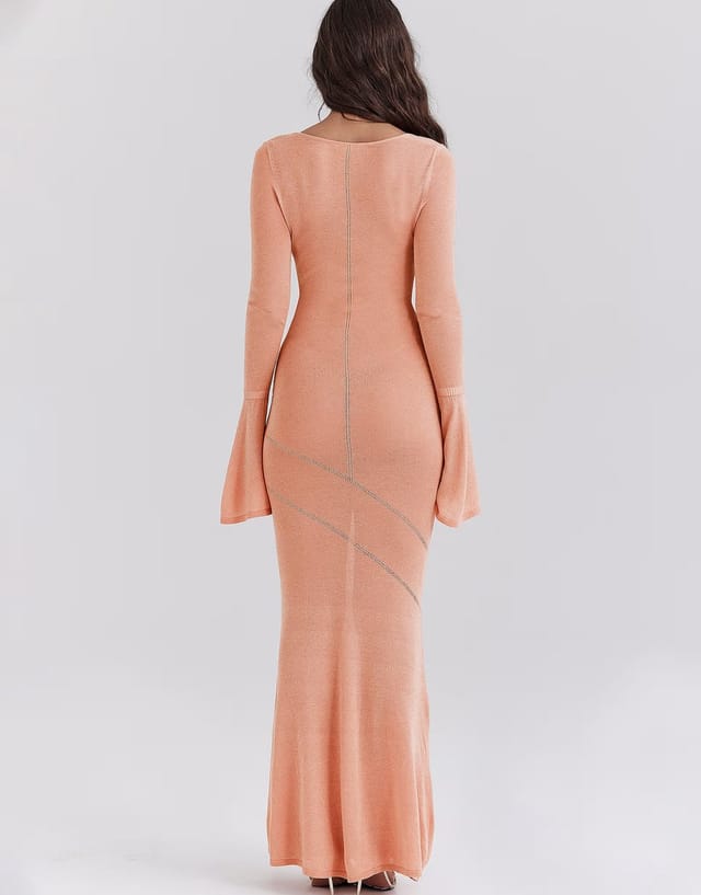 ASOS House of CB Sereia metallic knit maxi dress in sorbet - 2