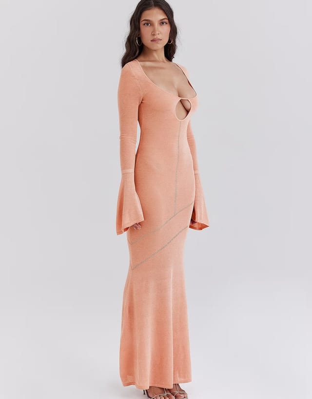 ASOS House of CB Sereia metallic knit maxi dress in sorbet - 3