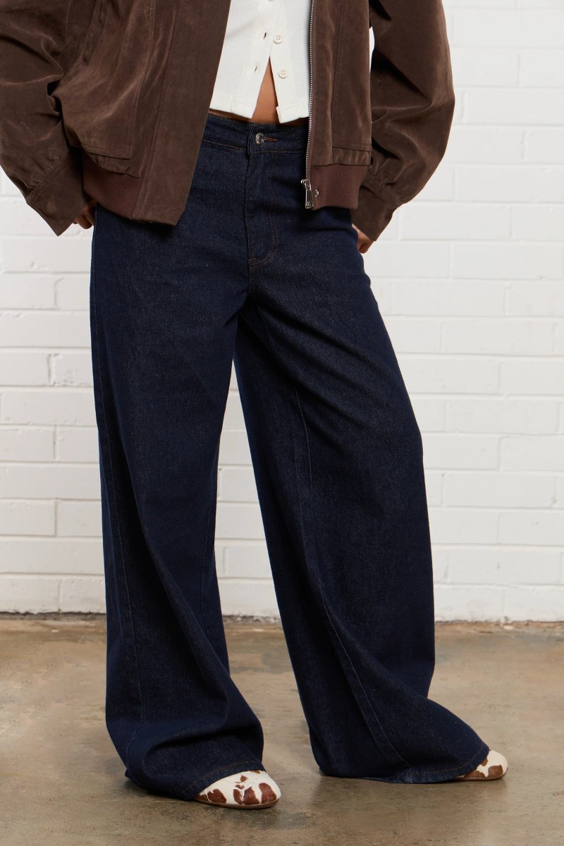 Kaiia Kaiia Denim Mid Rise Wide Leg Jeans Indigo - 2